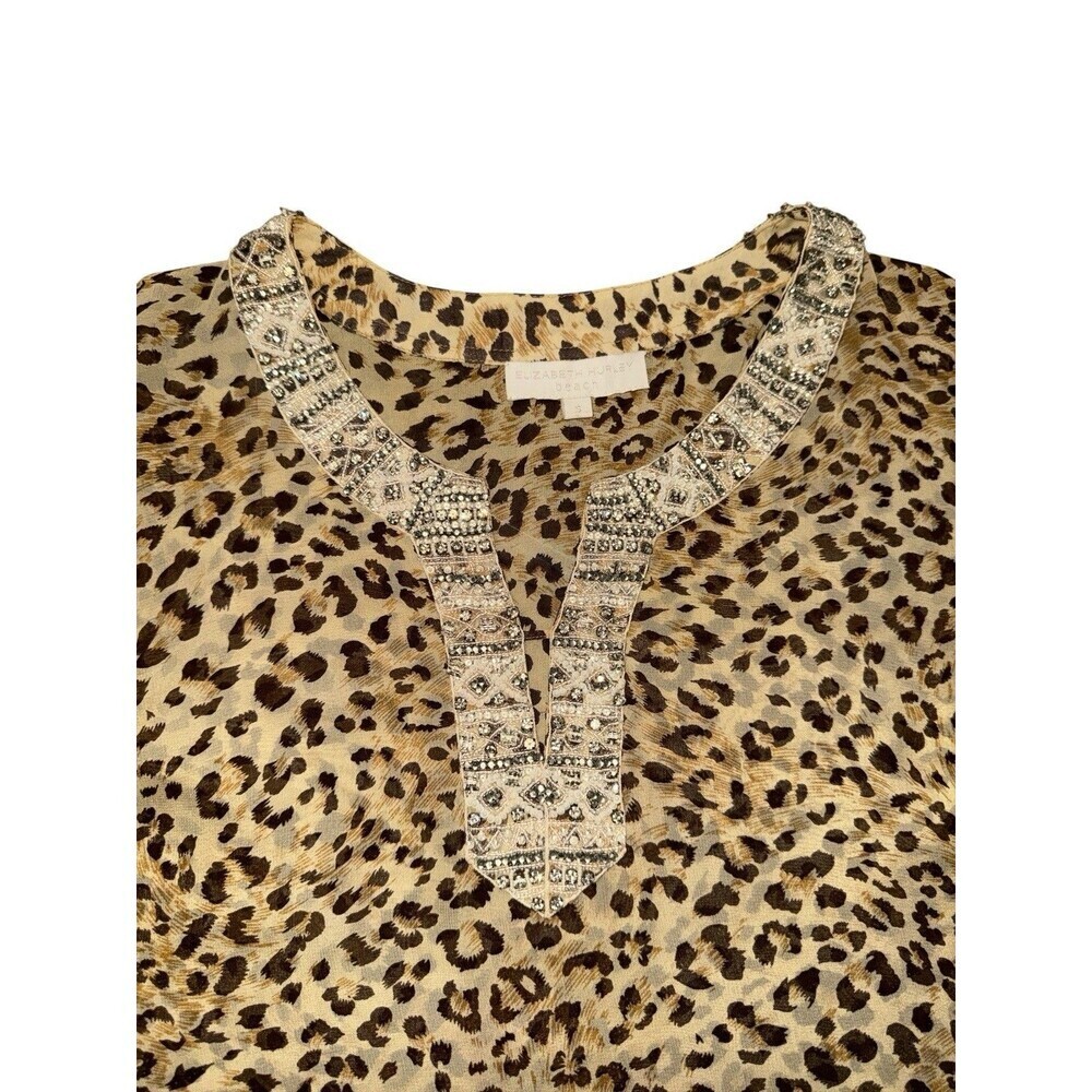 Elizabeth Hurley 100% Silk Beach Sheer Leopard Beaded Tunic Dress Cover Up - Picture 3 of 10